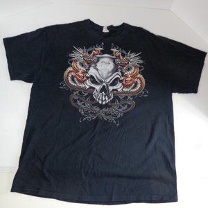 Vintage 1980s 3D Emblem Skull Snake Vipers Black Graphic Shirt Mens XL